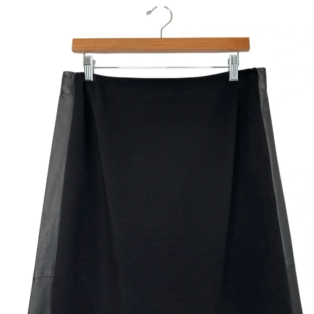 Eileen Fisher Womens Leather Trim Pencil Skirt Size Medium Black Careerwear